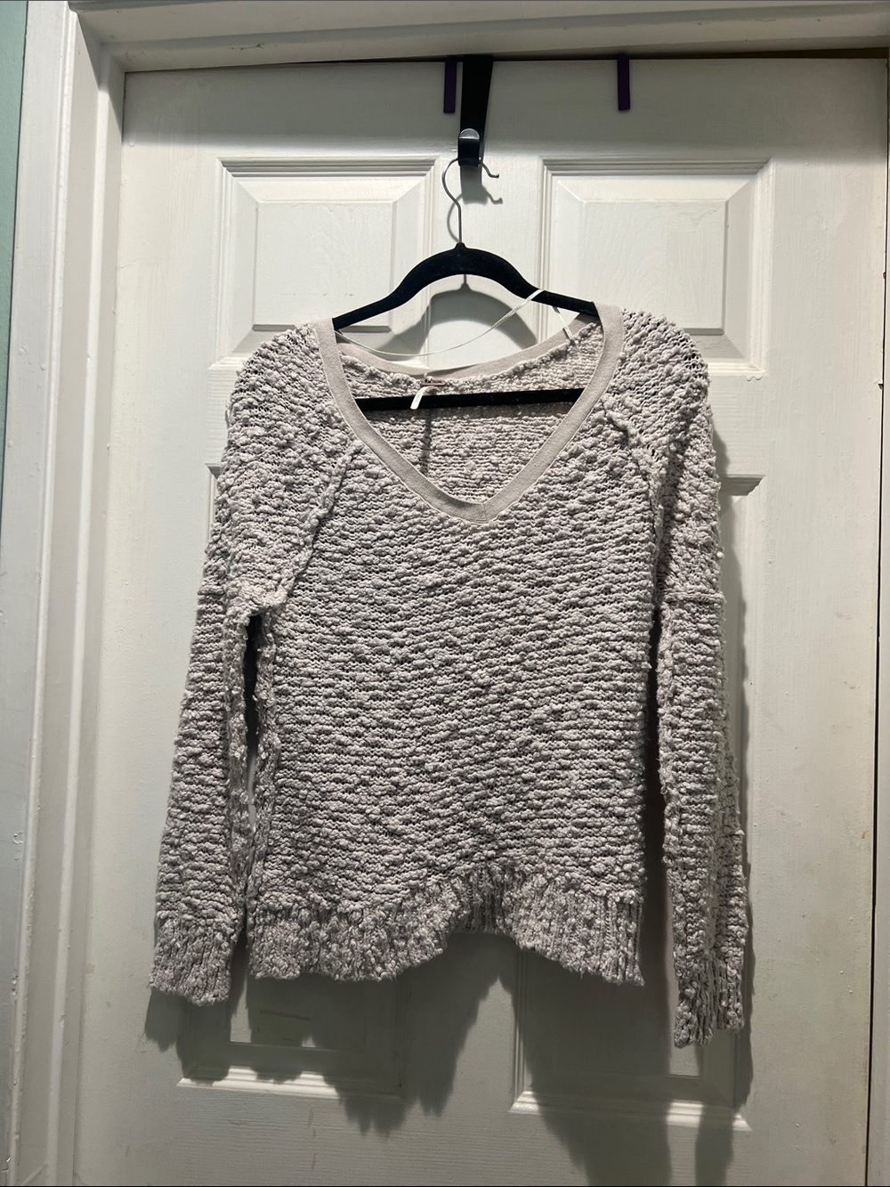 Free People Textured V-Neck Sweater - Light Cream